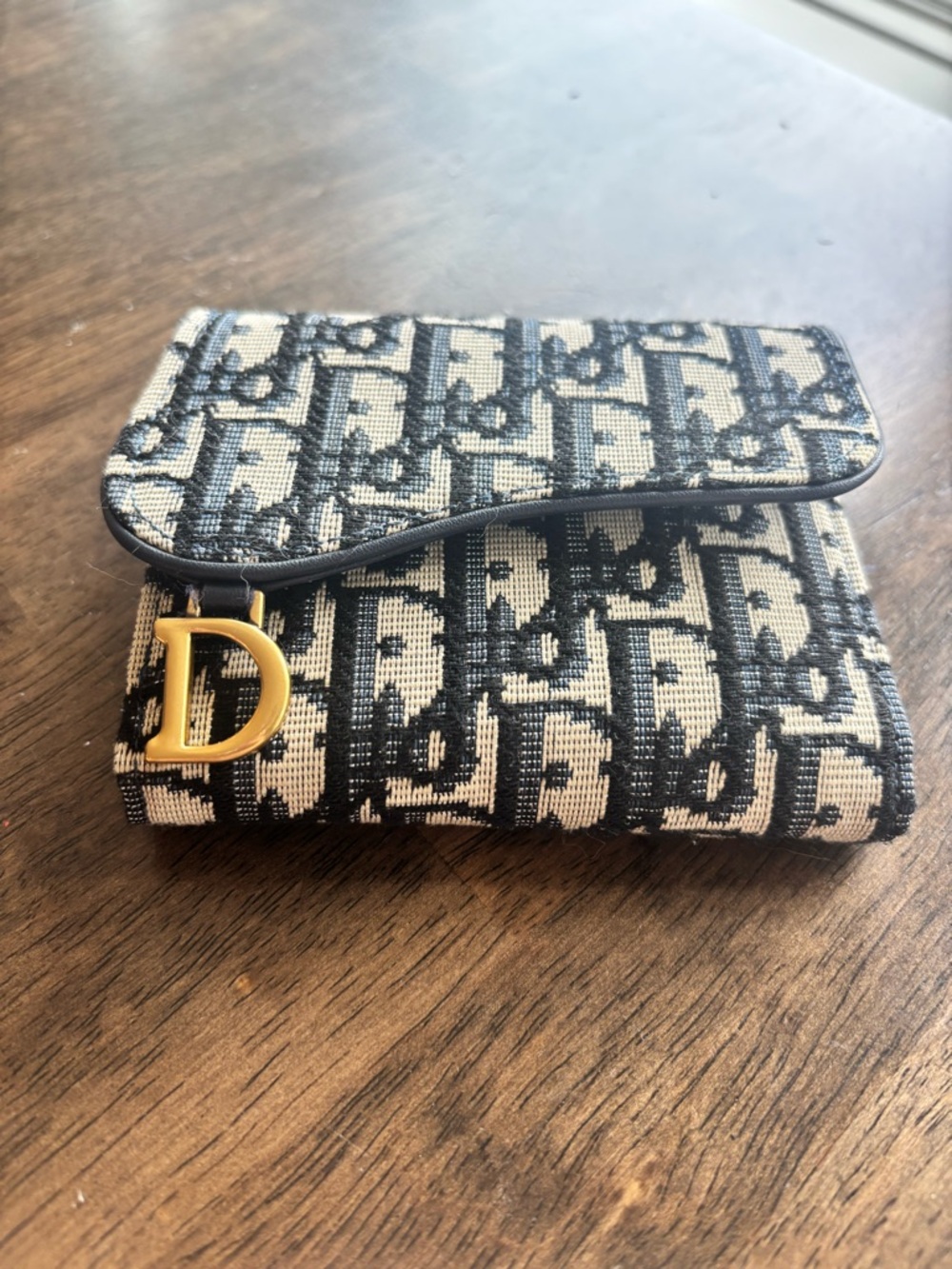 Oblique Canvas Fold Wallet with Gold 'D' Accent